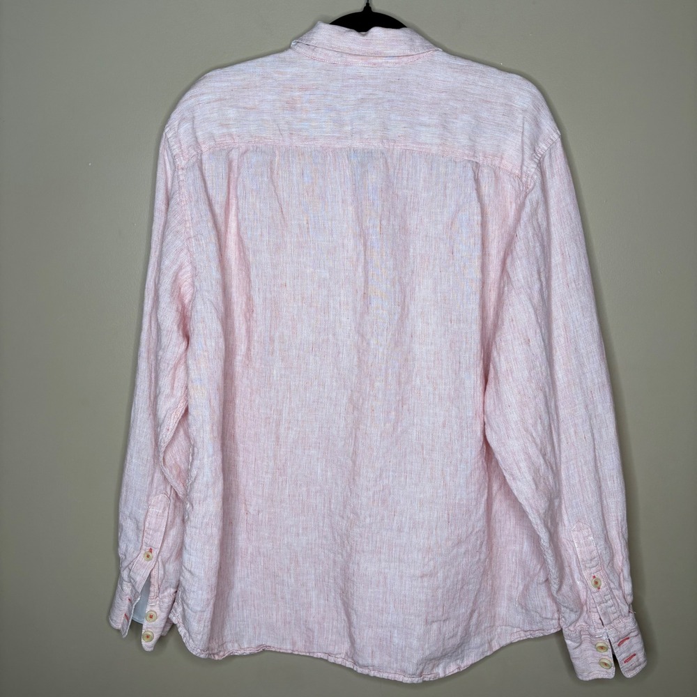 Tommy Bahama Relax Mens Large Pink White Striped 100% Linen Button Front Shirt - Picture 8 of 8